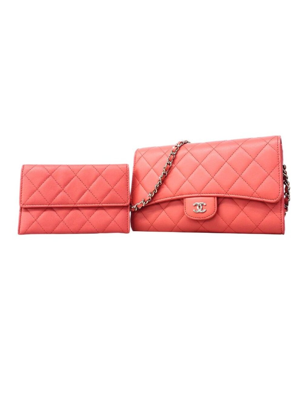 Chanel Shoulder Wallet Quilted Lambskin Pink Silver